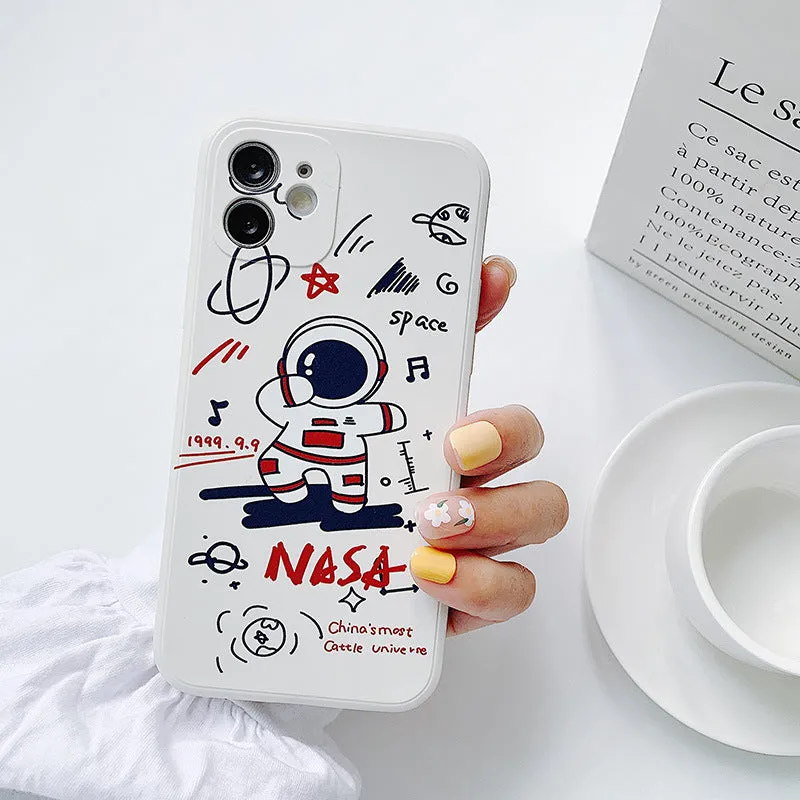 Pink silicone phone case with cute astronaut design for iPhone