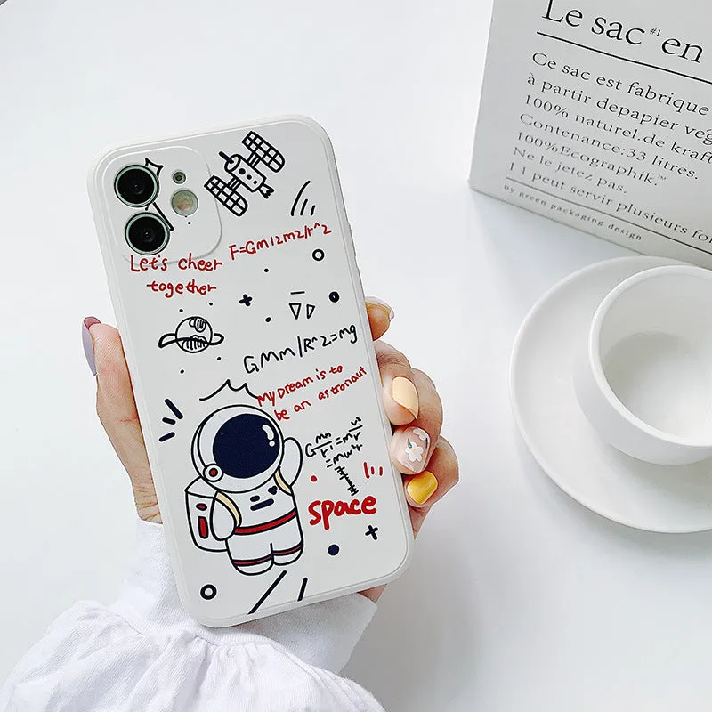 Pink silicone phone case with cute astronaut design for iPhone