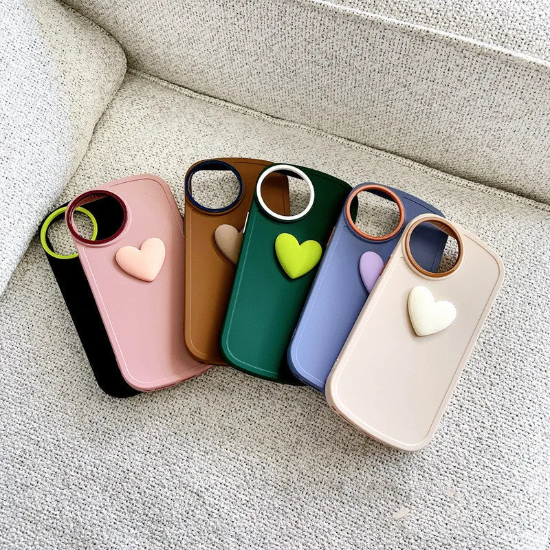 Simple anti-drop TPU phone case with three-dimensional love heart design for iPhone