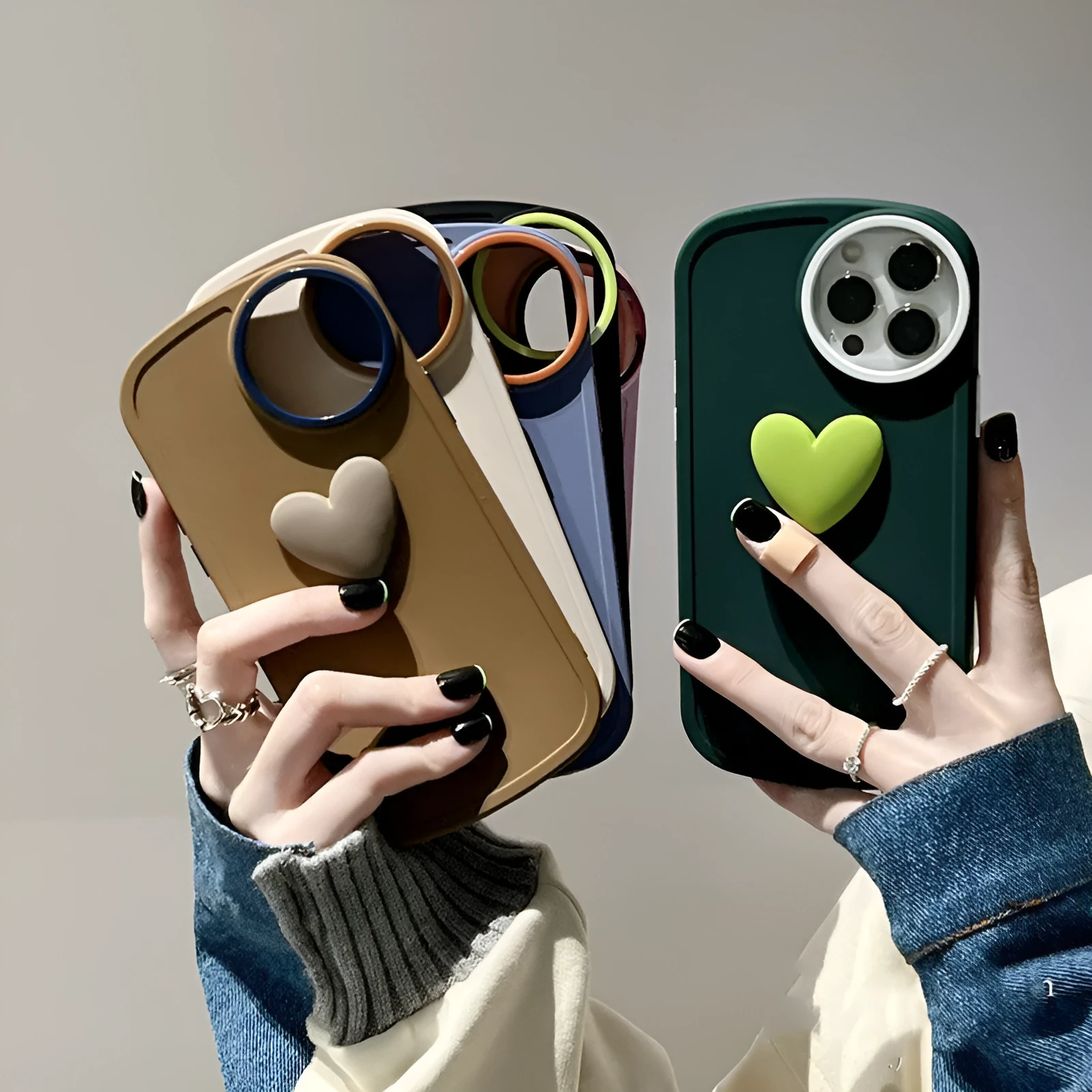 Simple anti-drop TPU phone case with three-dimensional love heart design for iPhone