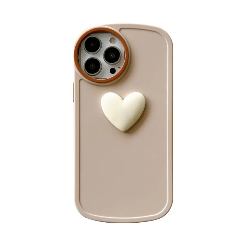 Simple anti-drop TPU phone case with three-dimensional love heart design for iPhone