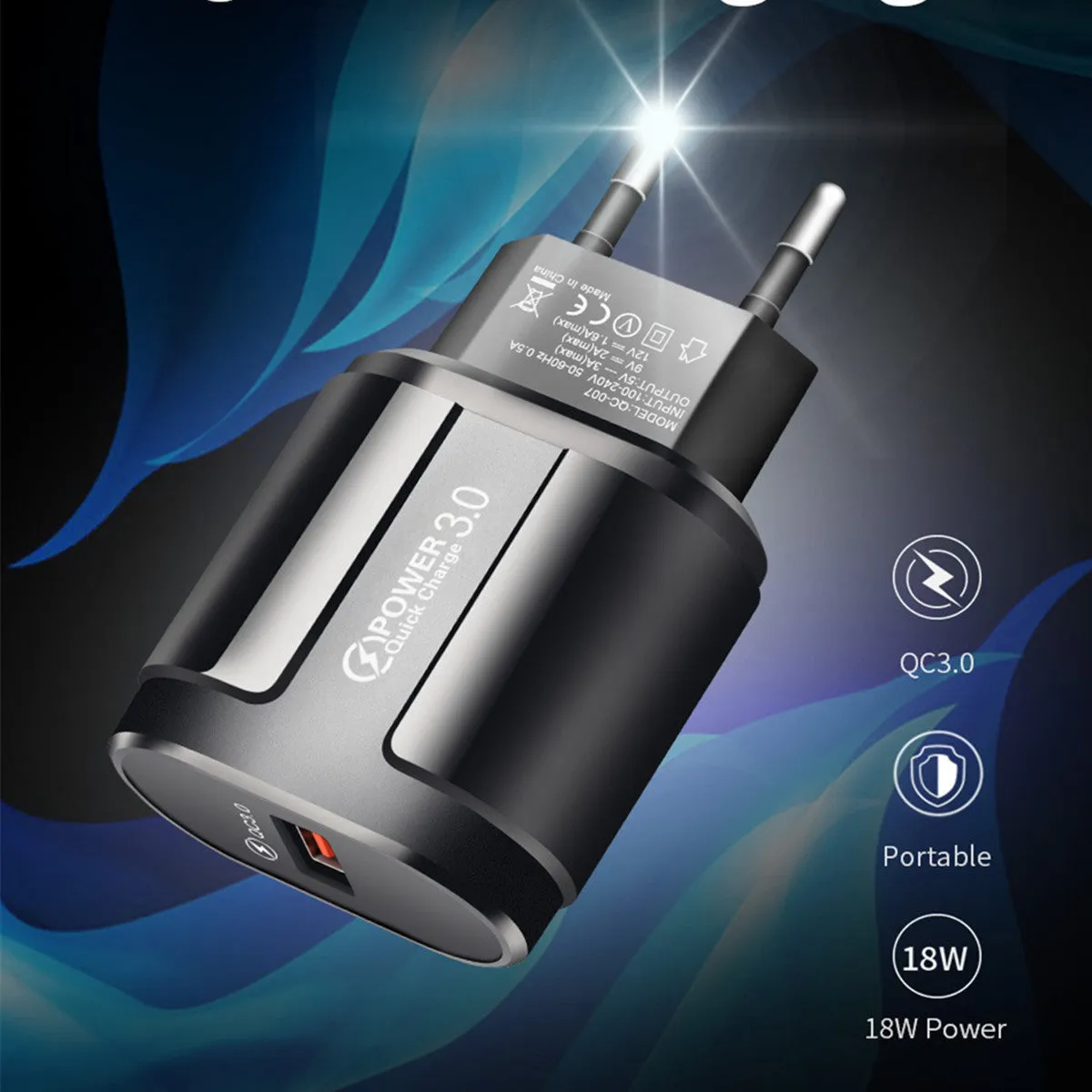 Compact USB mobile phone charger with universal voltage and multiple plug style options