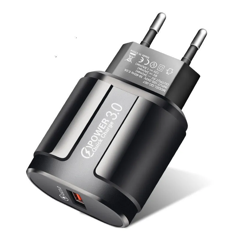 Compact USB mobile phone charger with universal voltage and multiple plug style options