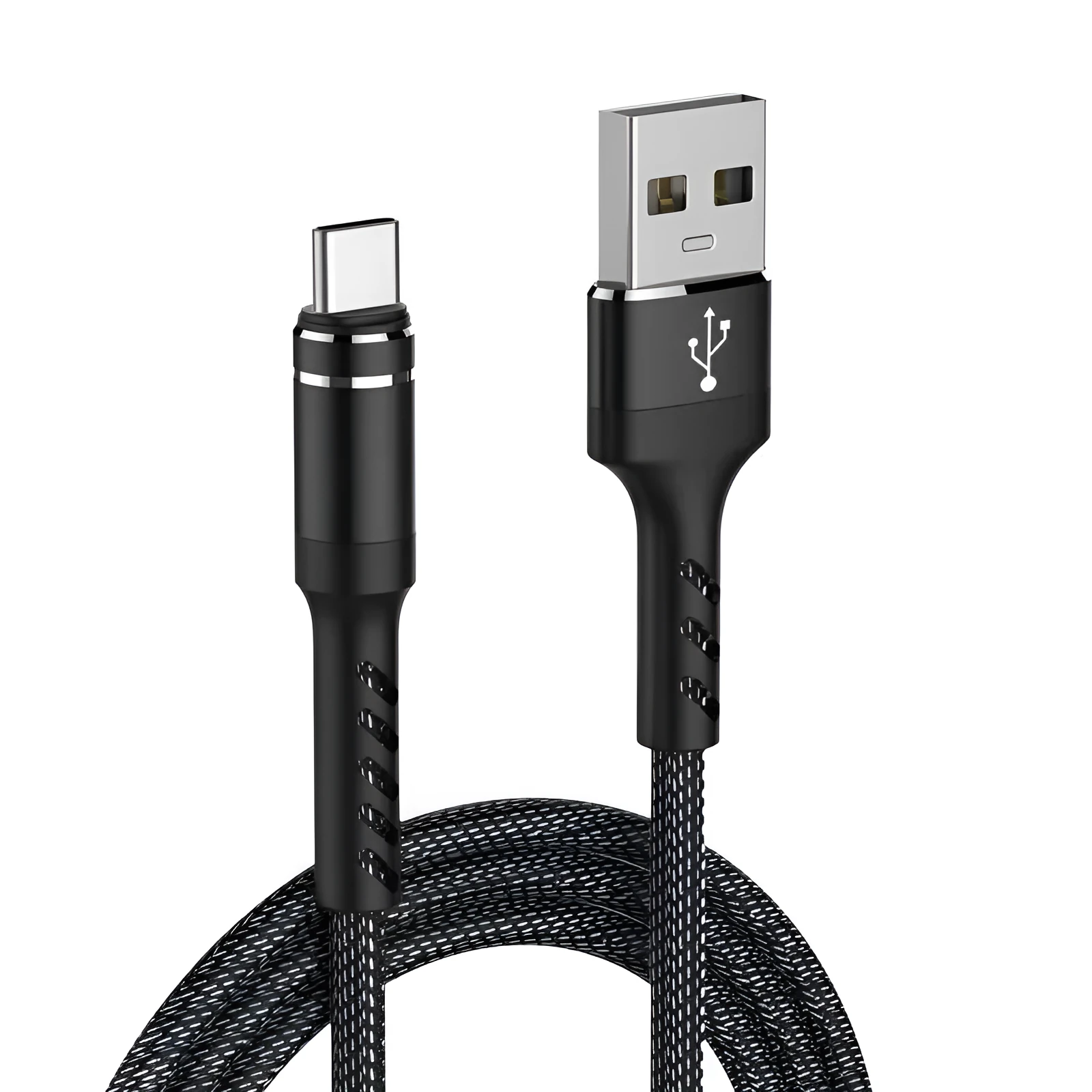 Type-C cellphone data line in black finish with single-head connector for Android phones