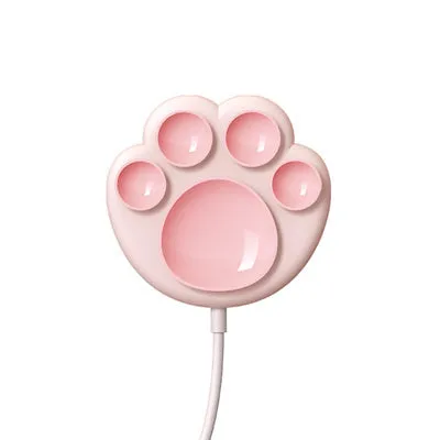 Pink cat claw sucker wireless charger with USB cable on a desk