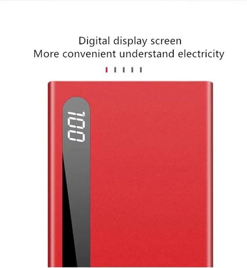 Ultra-thin 20000mAh digital display power bank in black with dual USB ports