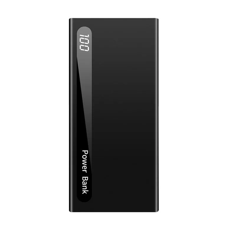Ultra-thin 20000mAh digital display power bank in black with dual USB ports