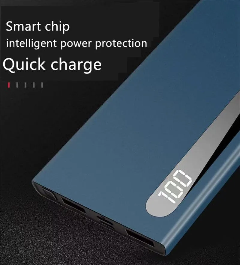 Ultra-thin 20000mAh digital display power bank in black with dual USB ports