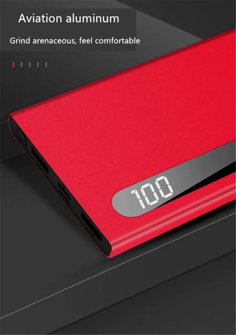 Ultra-thin 20000mAh digital display power bank in black with dual USB ports