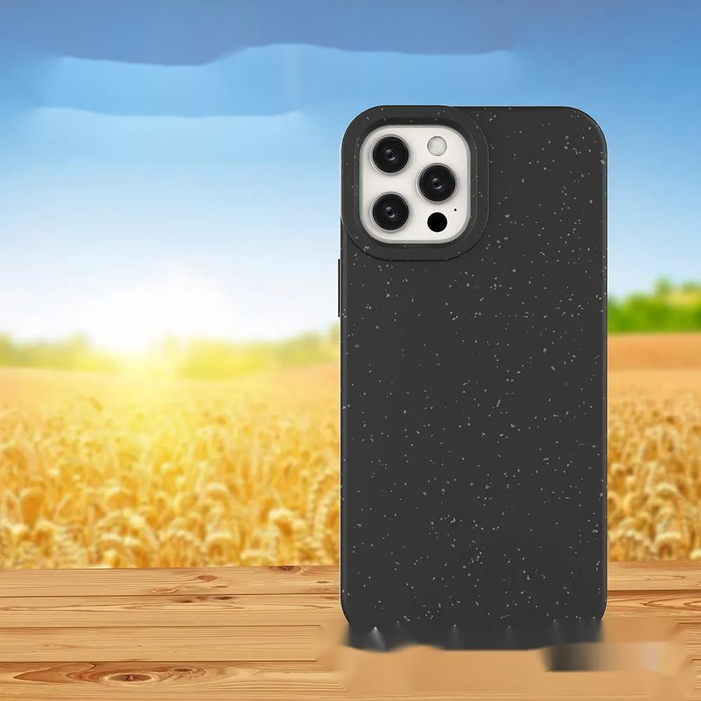 Fully degradable wheat straw PLA phone case for iPhone in black, showing slim back cover design