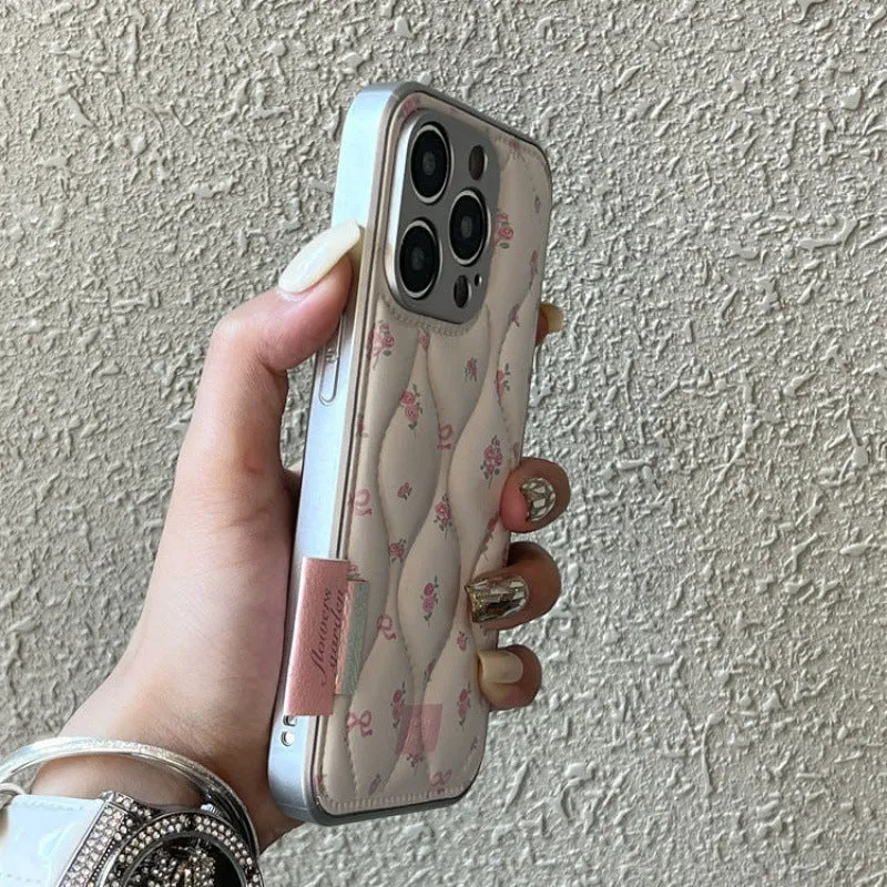 Creative down jacket small floral embossed leather phone case for iPhone
