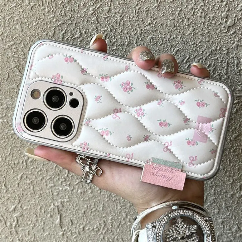 Creative down jacket small floral embossed leather phone case for iPhone
