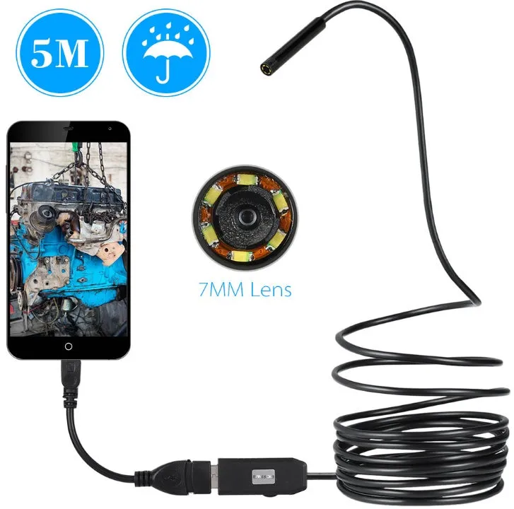 OWSOO USB endoscope camera with flexible tube, 6 LEDs, and attachments including hook and magnet