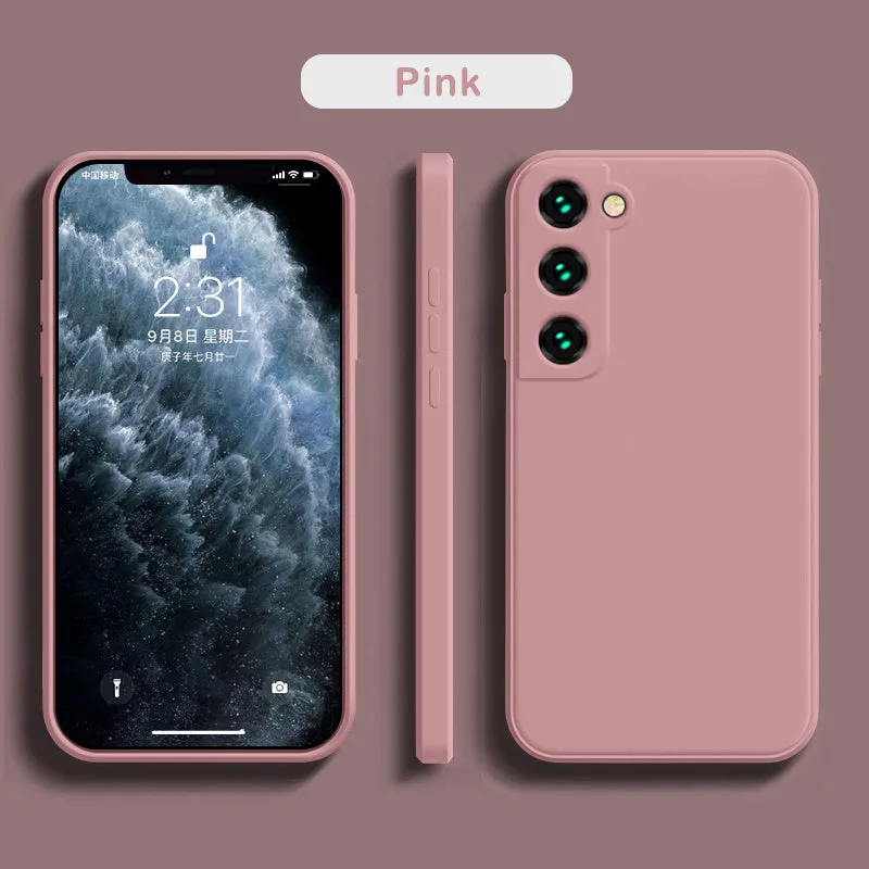 Liquid silicone phone case for Samsung back cover in solid colour with raised camera lip