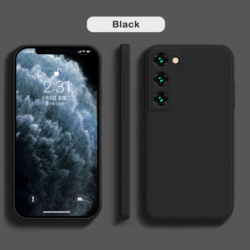 Liquid silicone phone case for Samsung back cover in solid colour with raised camera lip