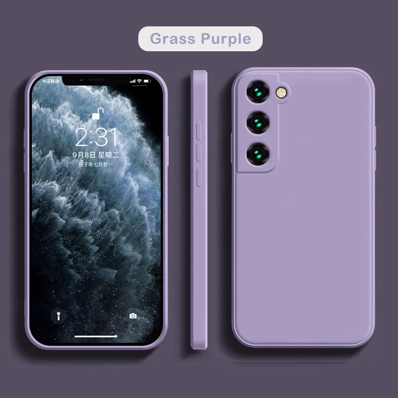 Liquid silicone phone case for Samsung back cover in solid colour with raised camera lip