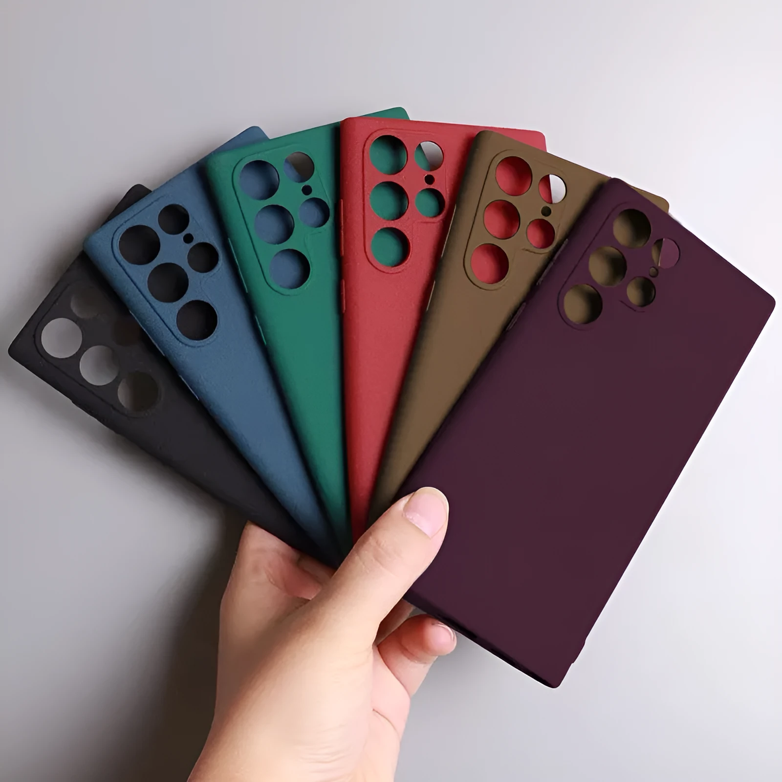 Liquid silicone phone case for Samsung back cover in solid colour with raised camera lip
