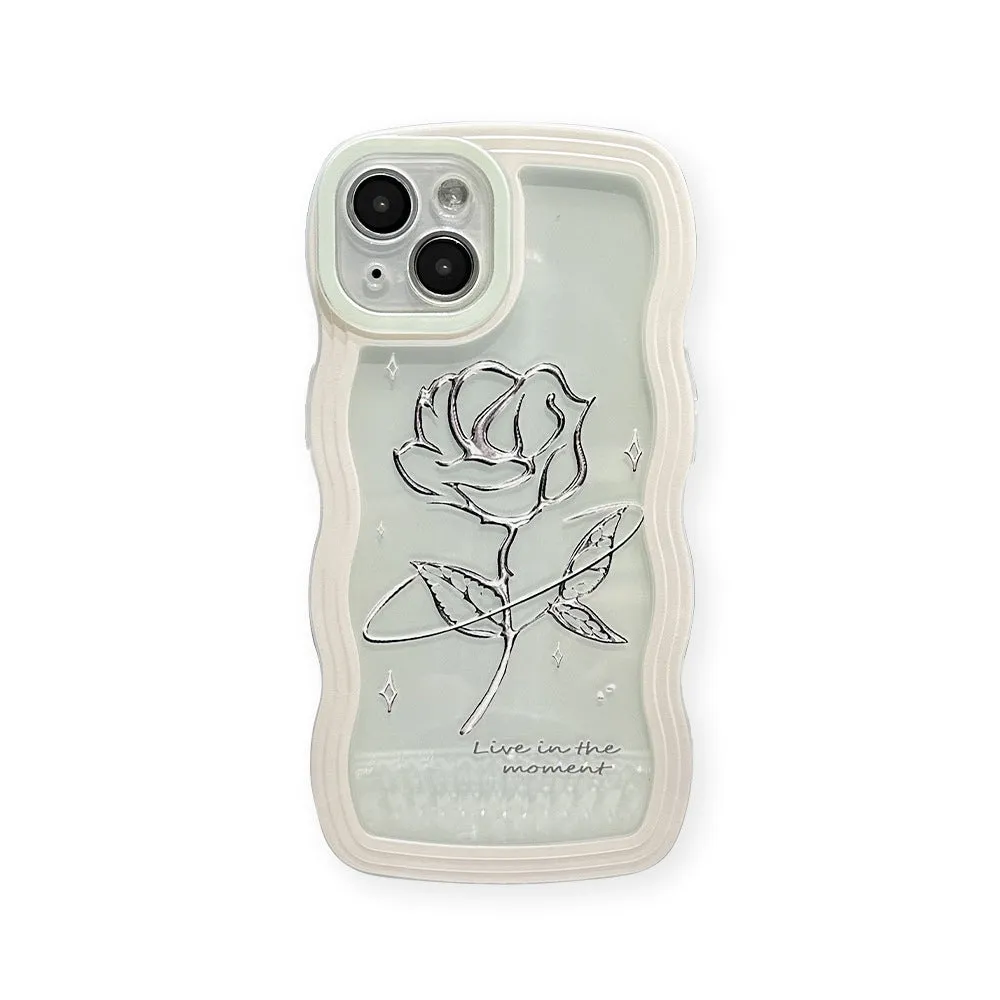 Rose transparent TPU silicone phone case with clear black rose pattern and colourful love lanyard for iPhone