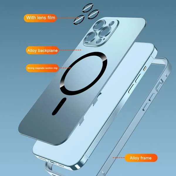 Aluminium alloy frame magnetic phone case for iPhone with PC back panel in multiple colour options