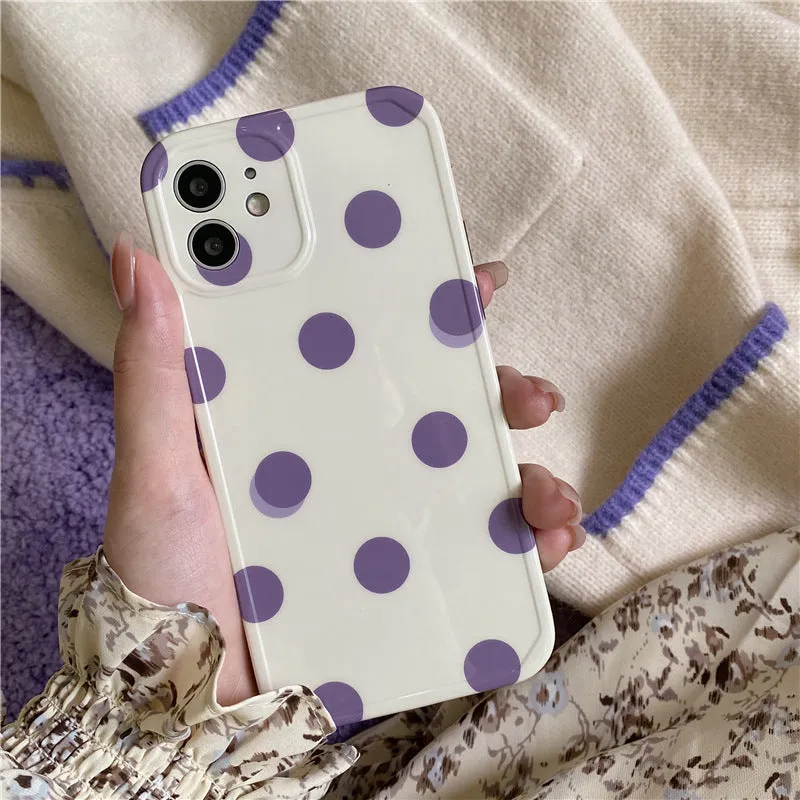 Purple silicone polka dot phone case for iPhone 12 and AirPods Pro