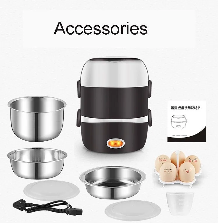 USB-powered multi-function lunch box showing 190mm insulated container with heating element