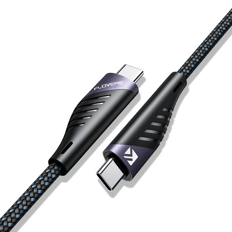 PD100W TYPE-C to TYPE-C fast charging data cable in black and grey, 1 metre length
