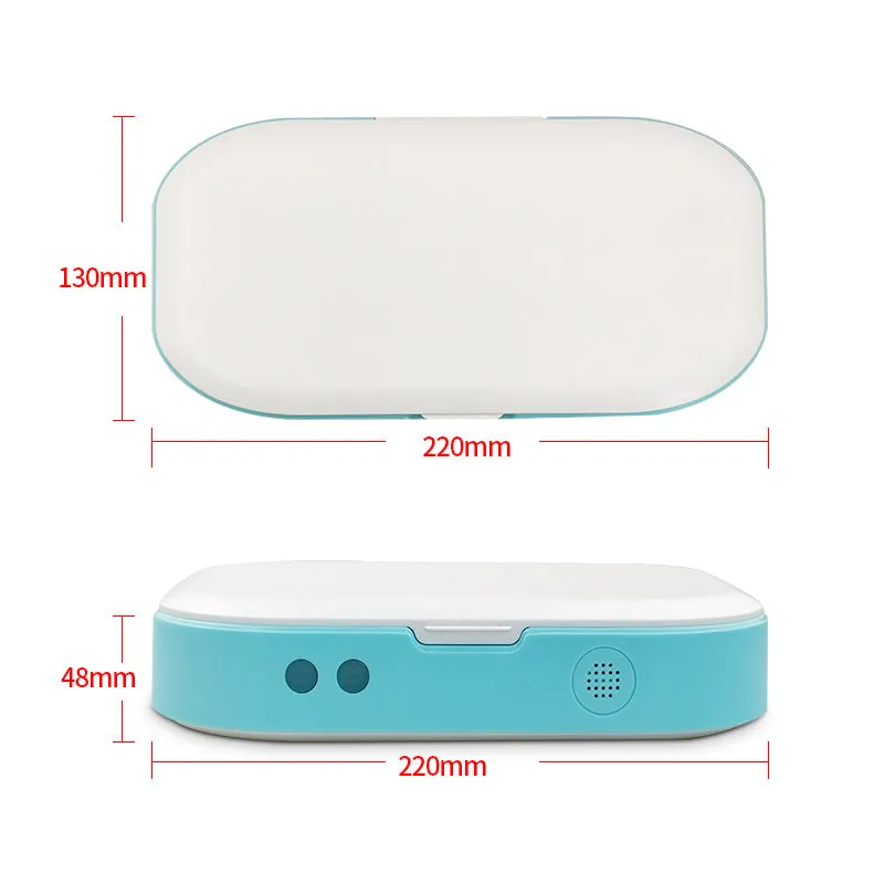 Blue UV steriliser box for mobile phones and small objects, with dual UV lamps and aromatherapy function