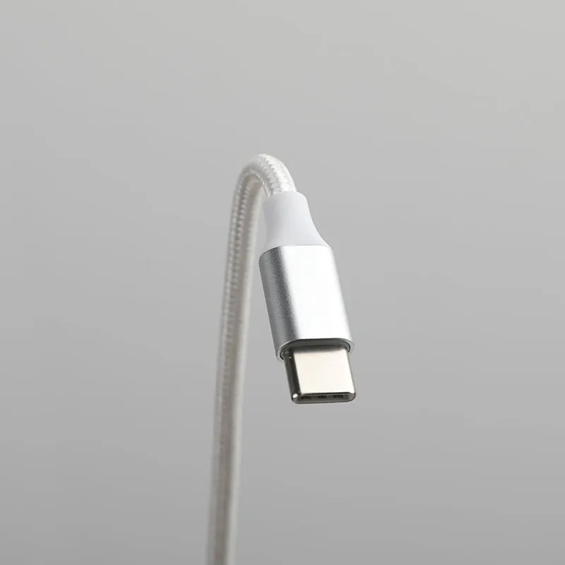 White Type-C three-in-one data cable 2 metres long with three charging heads and nylon braided outer layer