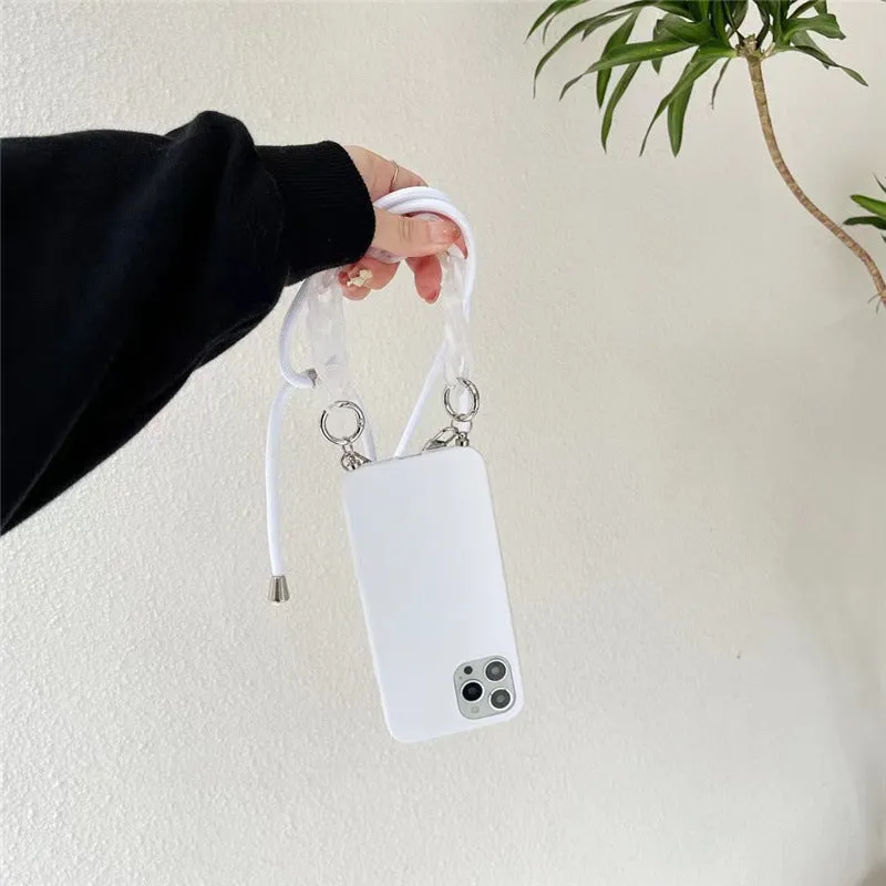 Apple iPhone back cover case with double lanyard, TPU material, solid colour, fits multiple models including 11 and 12 Pro Max
