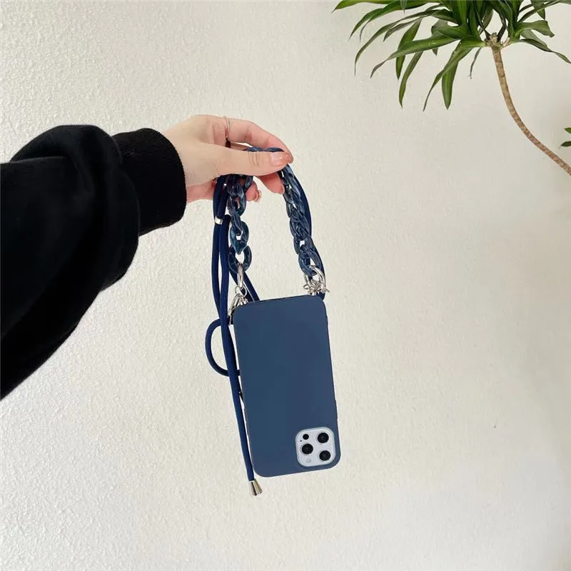Apple iPhone back cover case with double lanyard, TPU material, solid colour, fits multiple models including 11 and 12 Pro Max