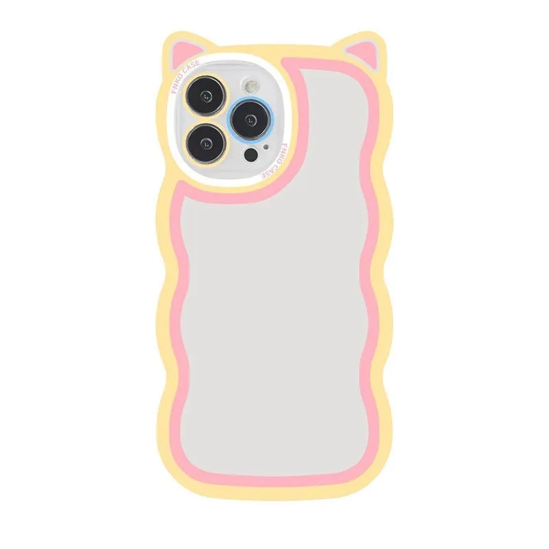 Creative wave cat ear cartoon TPU phone case for iPhone showing colourful solid rear cover