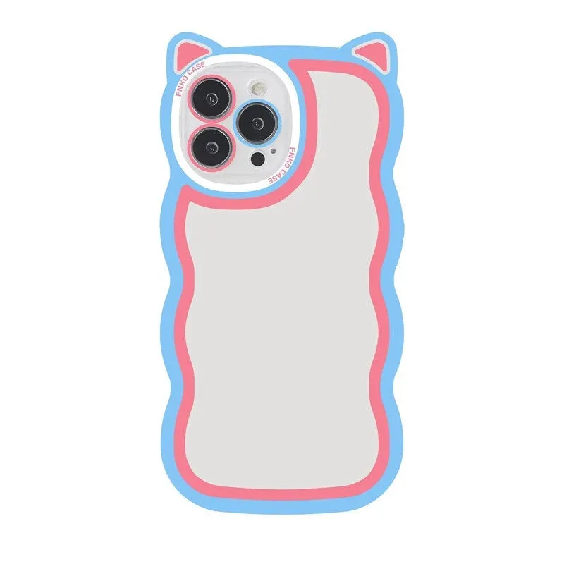 Creative wave cat ear cartoon TPU phone case for iPhone showing colourful solid rear cover