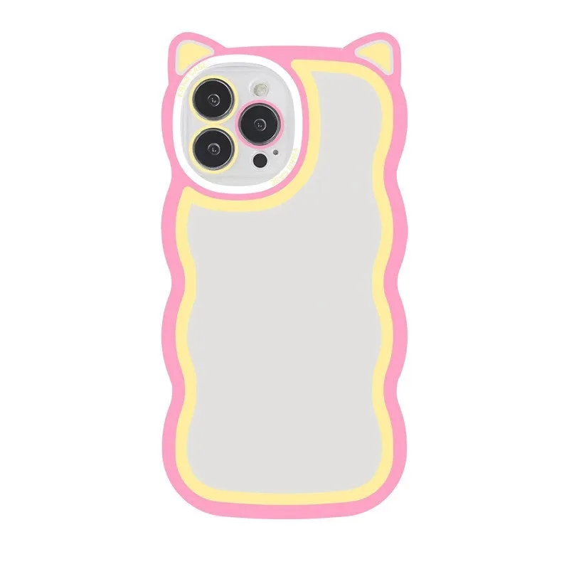 Creative wave cat ear cartoon TPU phone case for iPhone showing colourful solid rear cover
