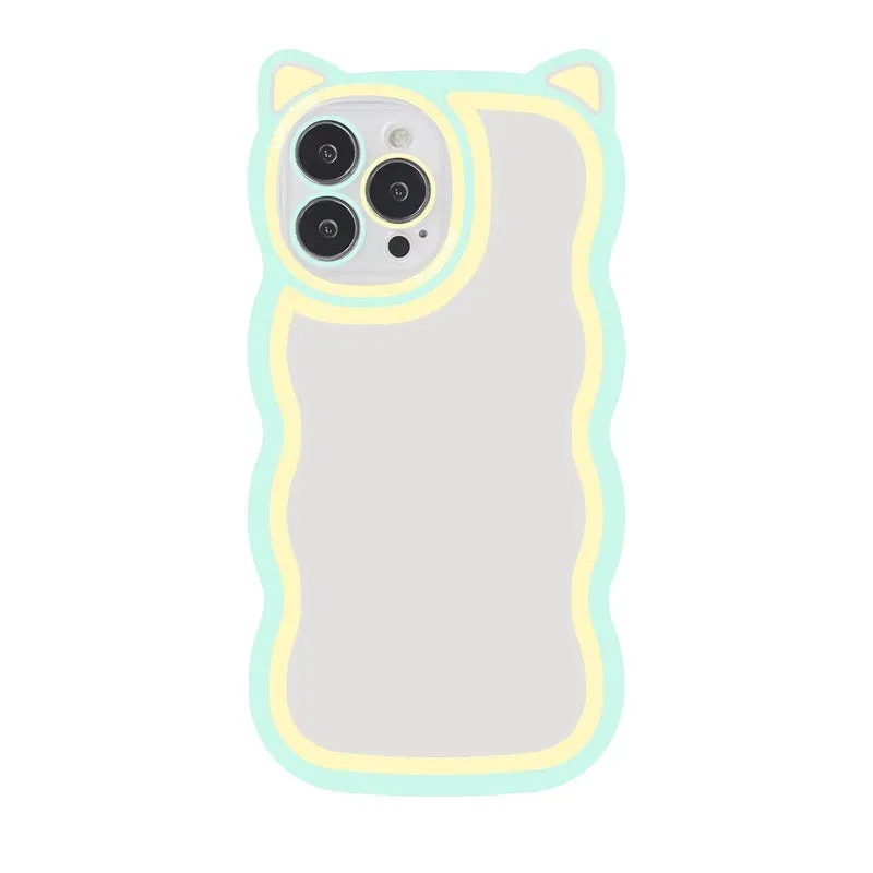 Creative wave cat ear cartoon TPU phone case for iPhone showing colourful solid rear cover