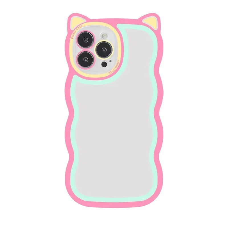 Creative wave cat ear cartoon TPU phone case for iPhone showing colourful solid rear cover