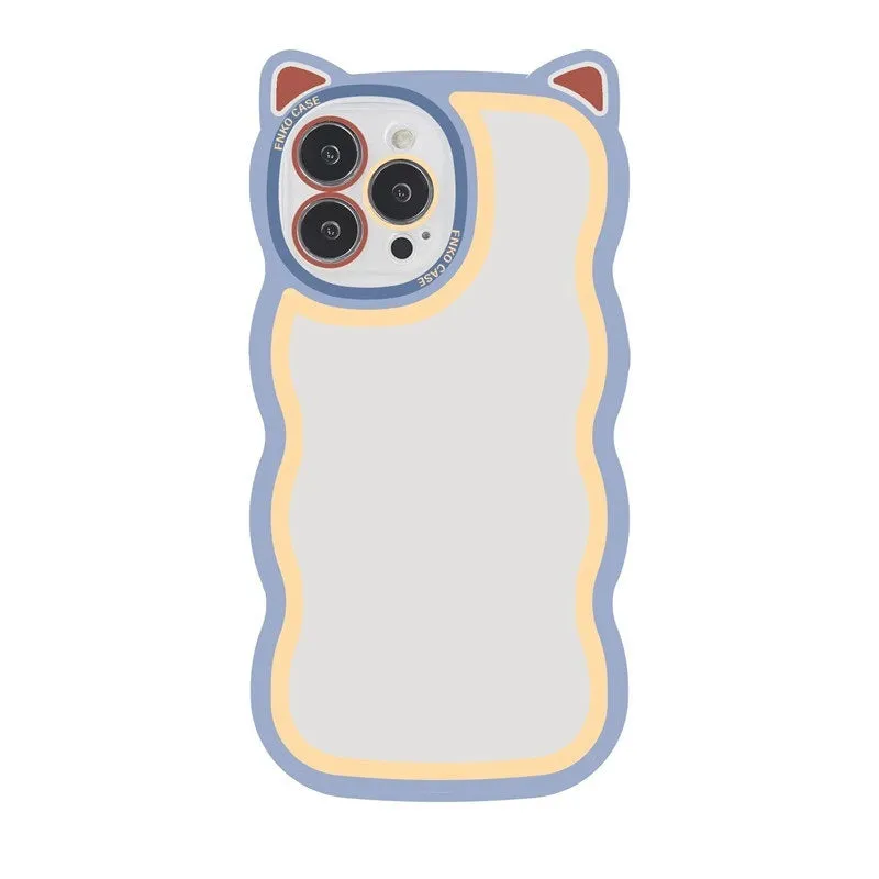 Creative wave cat ear cartoon TPU phone case for iPhone showing colourful solid rear cover