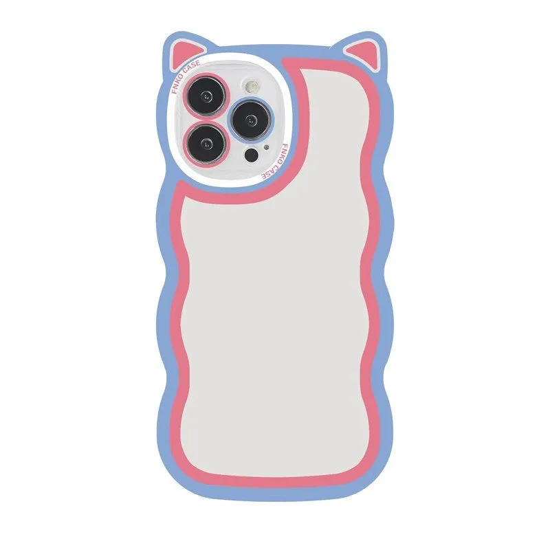 Creative wave cat ear cartoon TPU phone case for iPhone showing colourful solid rear cover