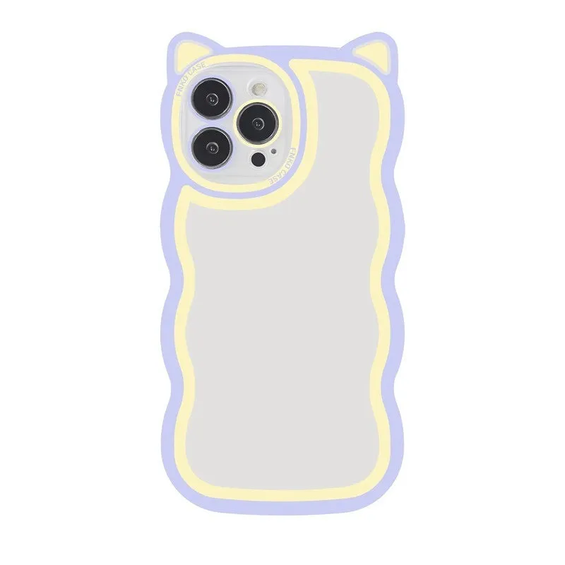 Creative wave cat ear cartoon TPU phone case for iPhone showing colourful solid rear cover