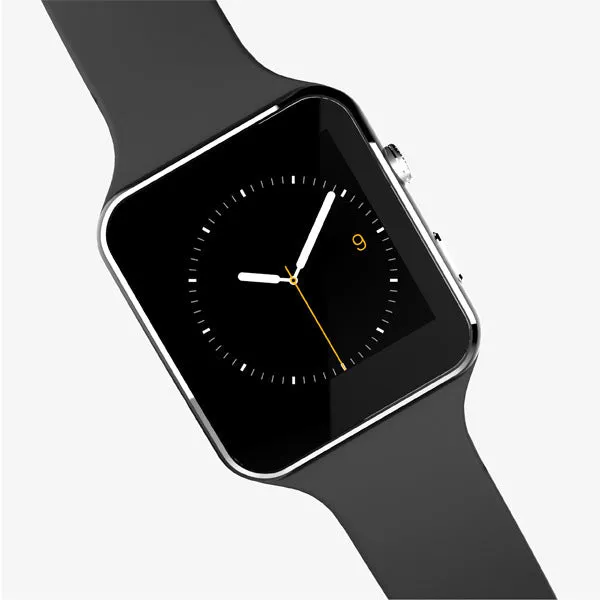 Black smart watch with 1.54-inch touch screen and silicone strap on a wrist.