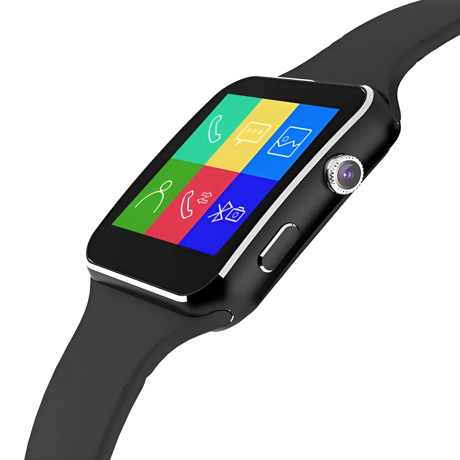 Black smart watch with 1.54-inch touch screen and silicone strap on a wrist.