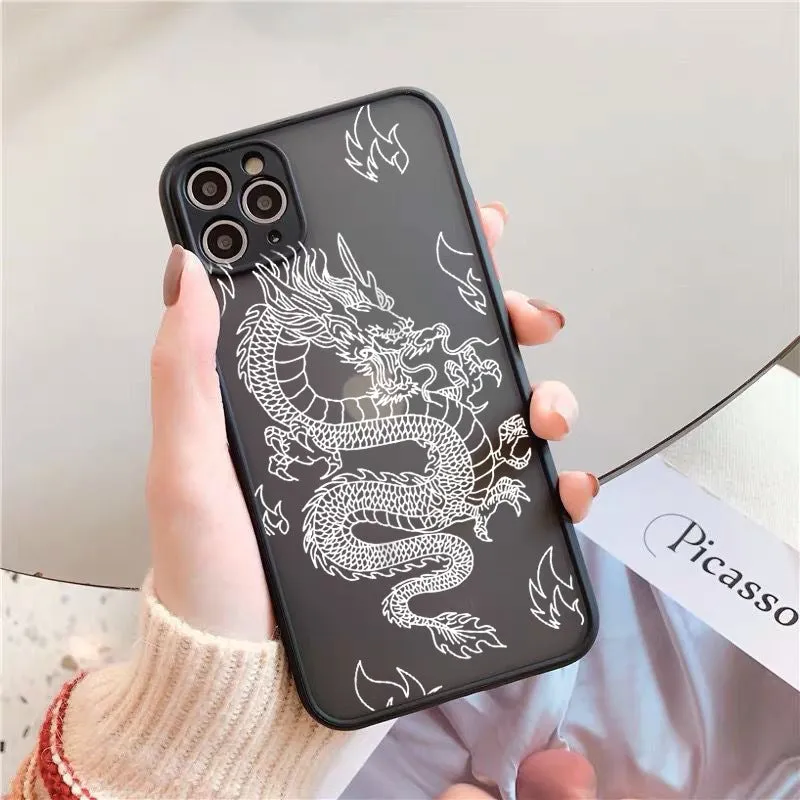 Frosted TPU+PC phone case with painted dragon design in Dragon King black for Apple iPhone