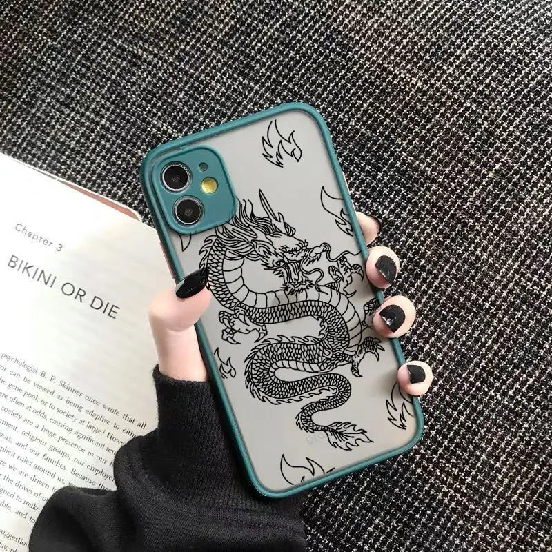 Frosted TPU+PC phone case with painted dragon design in Dragon King black for Apple iPhone