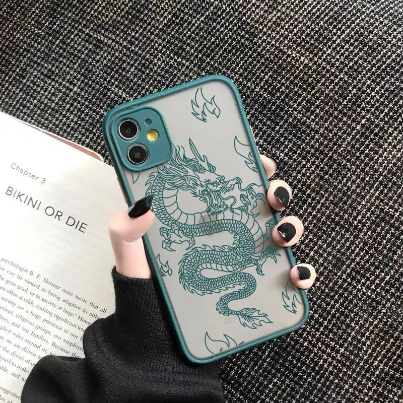 Frosted TPU+PC phone case with painted dragon design in Dragon King black for Apple iPhone
