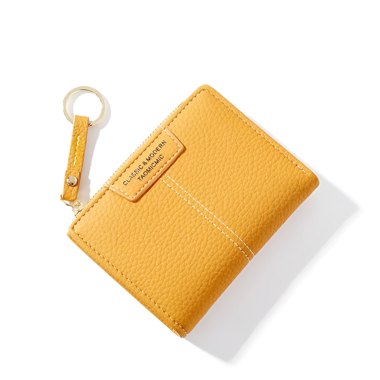Women's PU leather short zipper two-fold wallet with card slots and coin purse in Korean style, black colour