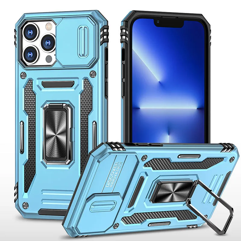 Bracket magnetic suction phone case for iPhone 14 Pro Max, TPU+PC, navy colour