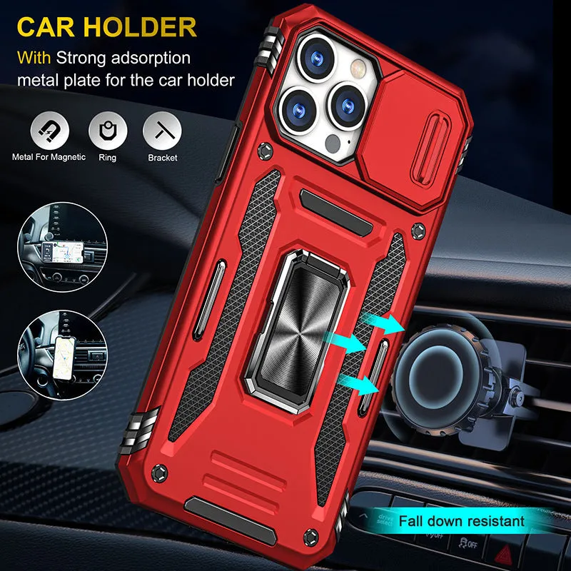 Bracket magnetic suction phone case for iPhone 14 Pro Max, TPU+PC, navy colour