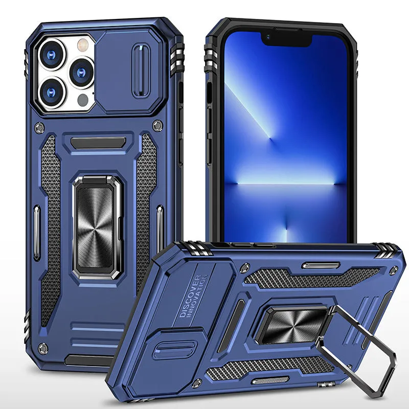 Bracket magnetic suction phone case for iPhone 14 Pro Max, TPU+PC, navy colour