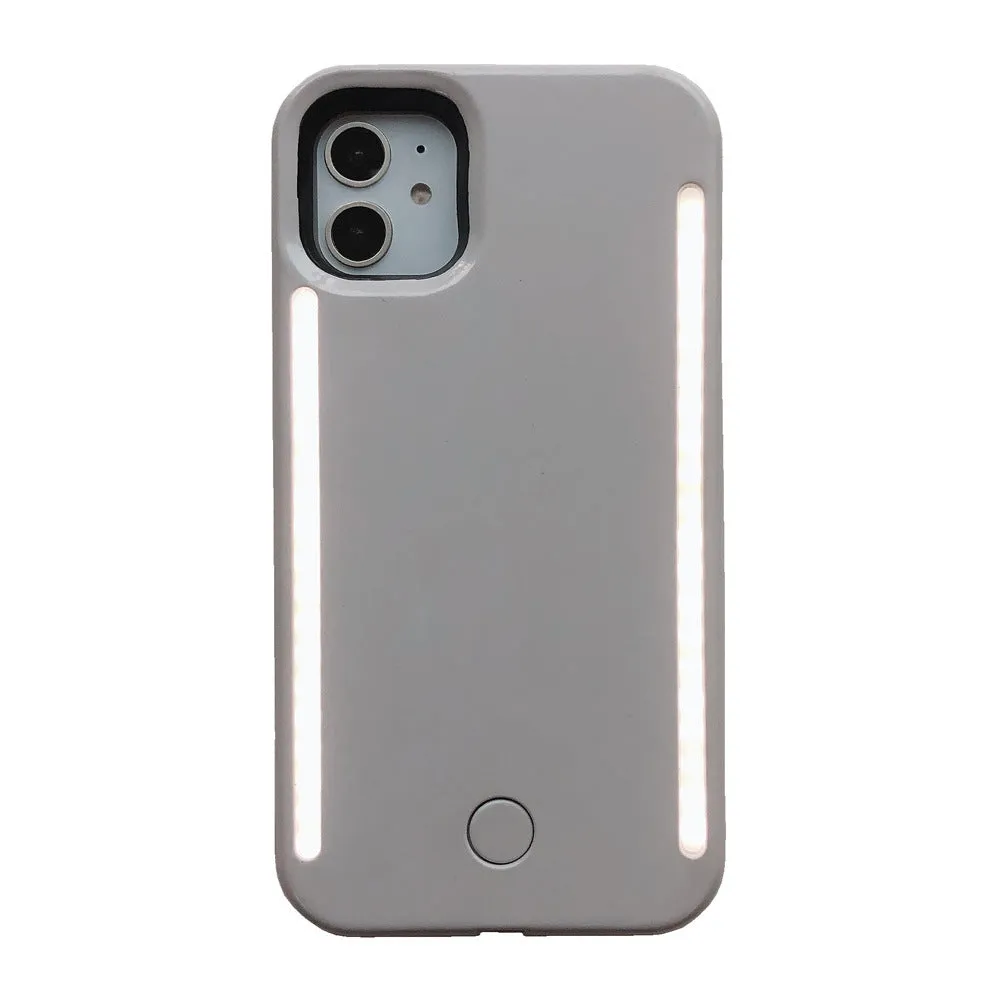 LED flash phone case for iPhone 11 Pro Max in black with glowing back panel and USB port