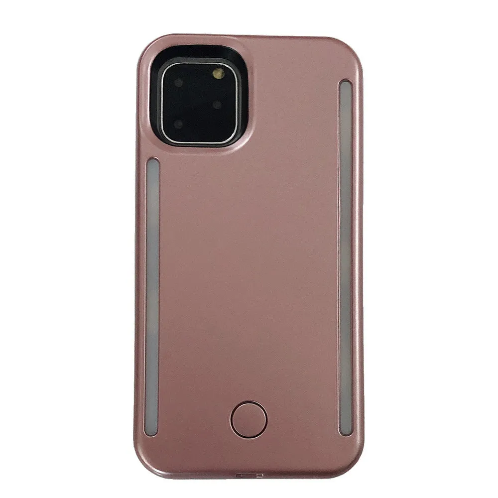 LED flash phone case for iPhone 11 Pro Max in black with glowing back panel and USB port