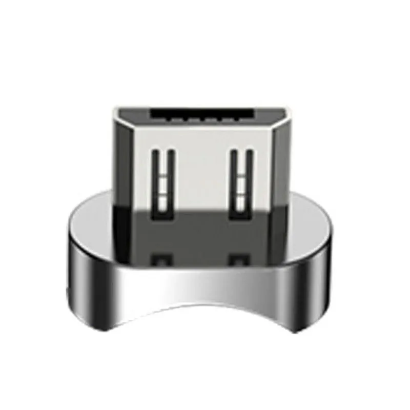 Rotating magnetic data cable in black with nylon braided line and aluminium alloy connectors, showing interchangeable tips for Android, iOS and Type-C